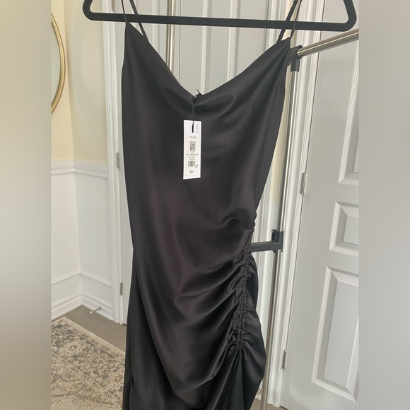 Black Satin Cowl Neck dress with ruching - Picture 9 of 12